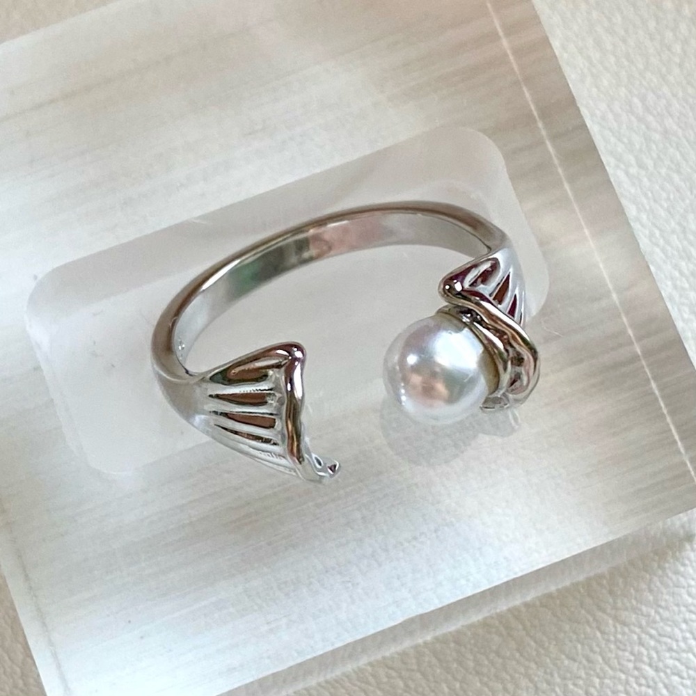Silver Pearl Open Cuff Ring - White Pearl